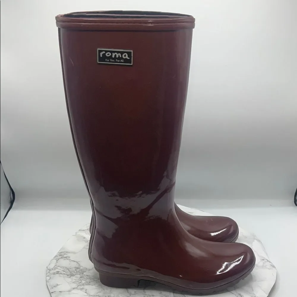 ROMA Tall Burgundy Rubber Rain Boots-7